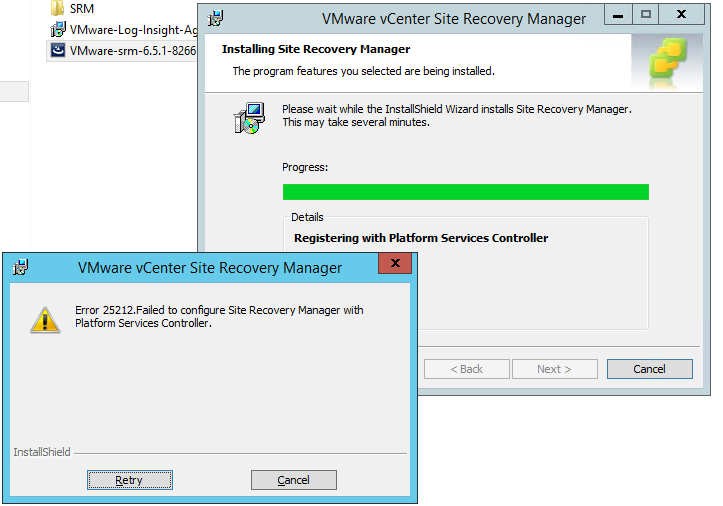 Site Recovery Manager Error 25212