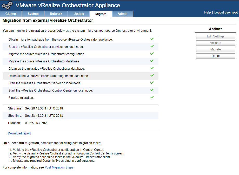 vRO 7.5 Migration Complete